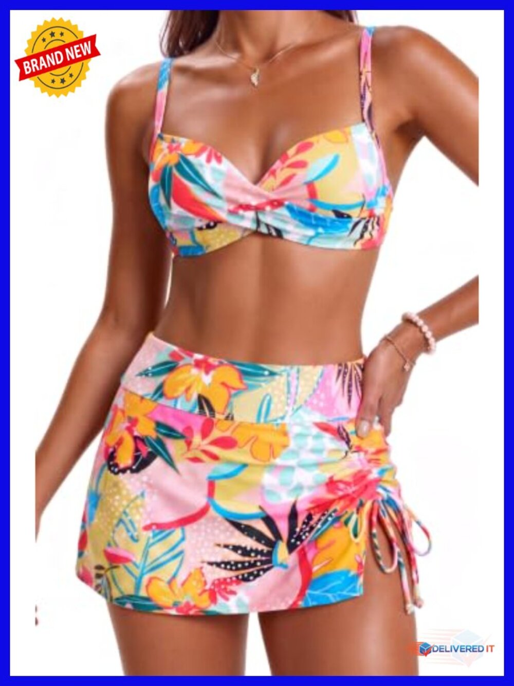 Underwire Bikini with Swim Skirt - Tummy Control High Waisted Push Up Two Piece